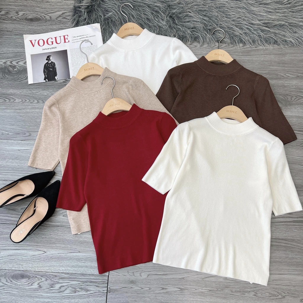 Áo Len Tay Lửng Quảng Châu Nữ Minz Store Mã 167, Thiết Kế Chất Len Tăm Mịn Cổ 3 Phân