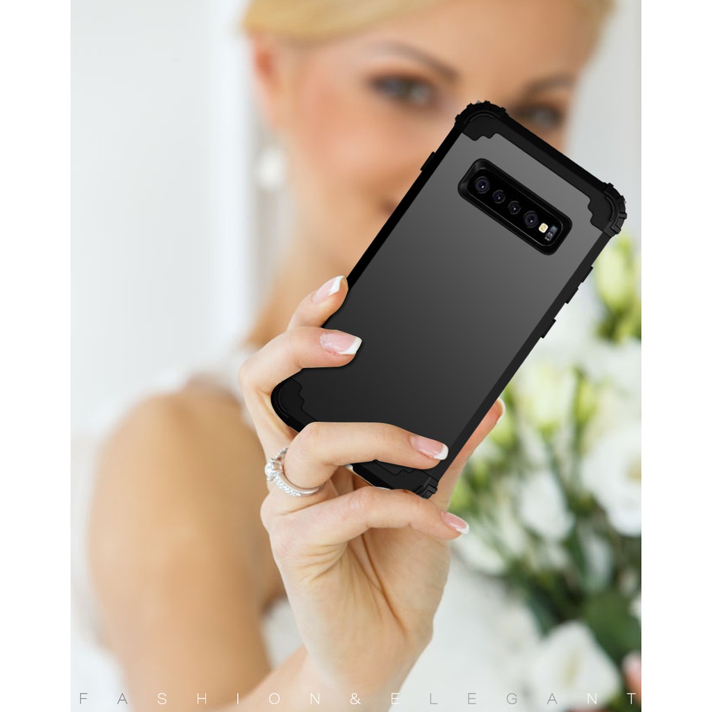 Ốp điện thoại 3 trong 1 chất liệu PC cứng và silicon mềm bảo vệ toàn diện cho Samsung Galaxy S10 S9 S8 Plus Note 9
