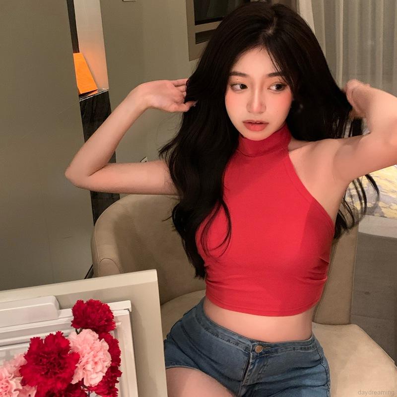 Áo tank top sát nách cổ thắt dây phía sau hở lưng màu trơn quyến rũ cho nữ
