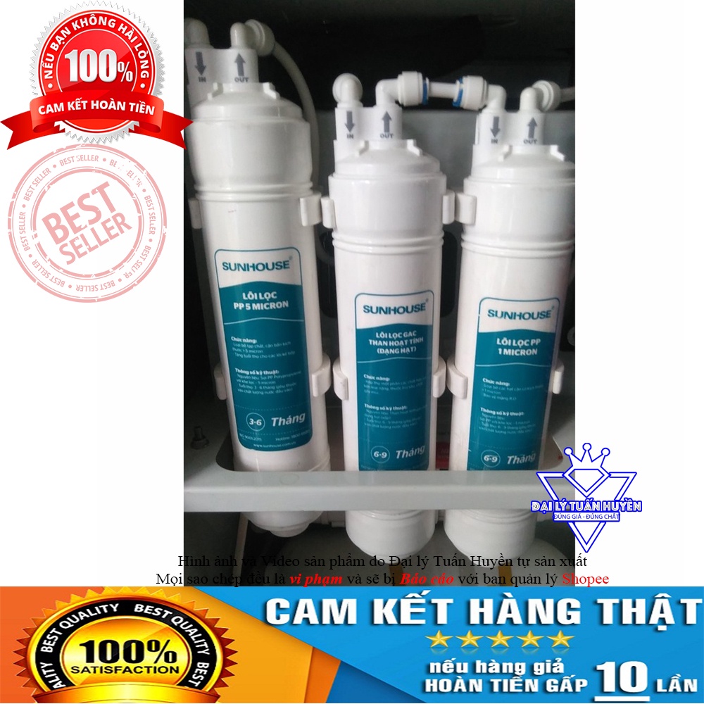 Bộ lõi lọc nước 123 đúc liền nối nhanh Sunhouse chính hãng, dùng cho cây nước nóng lạnh model SHA76214CK-S, SHA76215CK