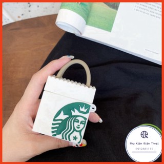 ☘️Tặng kèm móc treo☘️ Case bao airpod silicon 1 2 Starbucks Túi - Vỏ bọc đựng tai nghe không dây i11 i12 i100... A