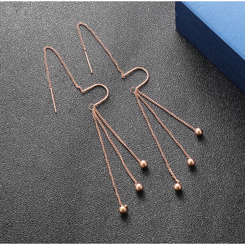 Bông Tai Chuỗi Bi Tua Rua Titan Ko Đen TT 4251