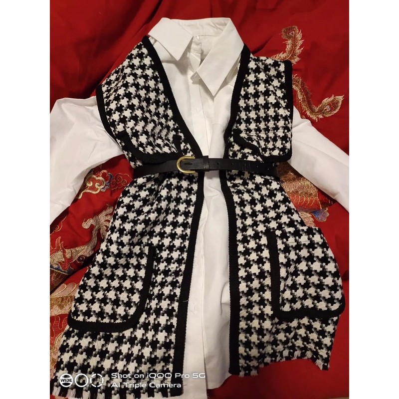 Sét váy nữ áo sơ mi phối gile kèm belt siêu tôn dáng, màu sắc trẻ trung, thanh lịch