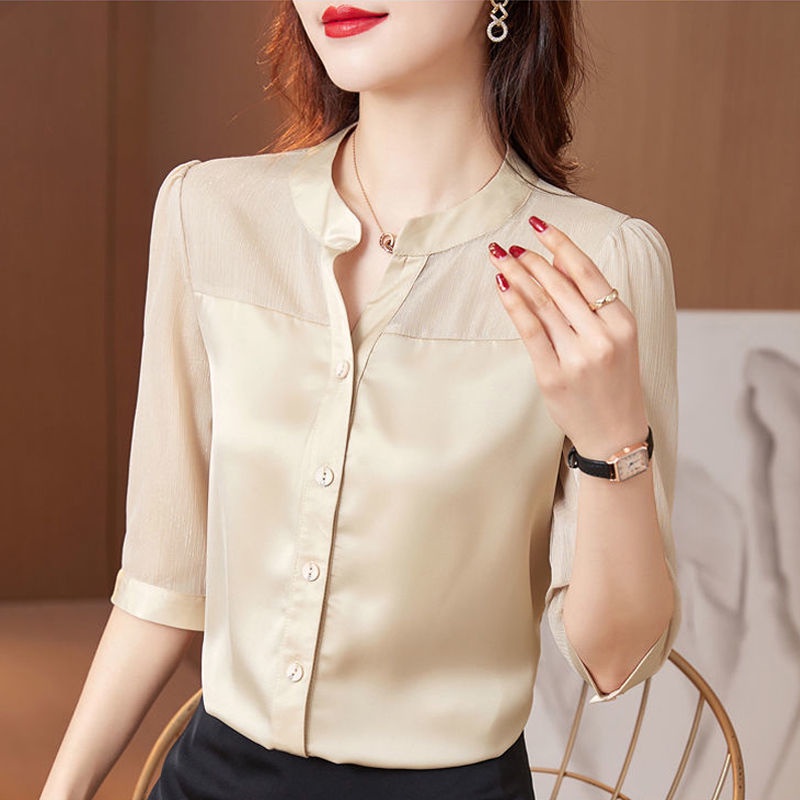 Áo Sơ Mi Voan Màu Đỏ Thời Trang Mùa Hè Dành Cho Nữ Trung Niên