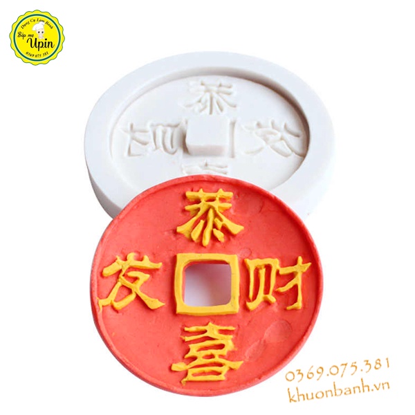 Khuôn silicon trái tim song hỉ long phụng và đồng tiền thần tài trang trí bánh