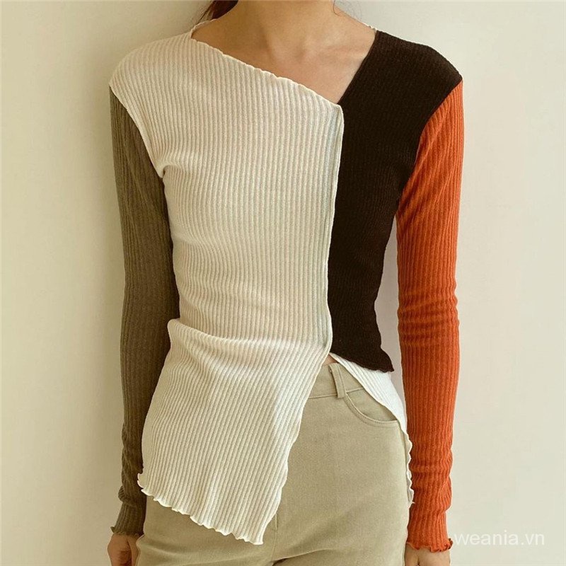 Áo kiểu tay dài thiết kế xẻ tà màu sắc độc đáo thời trang dành cho nữ