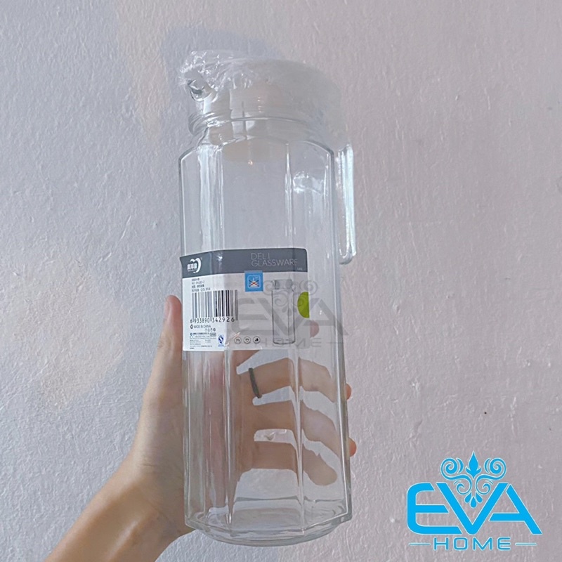 Bình Thuỷ Tinh Đựng Nước 1.1L Quai Cầm Miệng Rót Lục Giác EH1003 Glass Pitcher Hexagon Jar 1100 ML