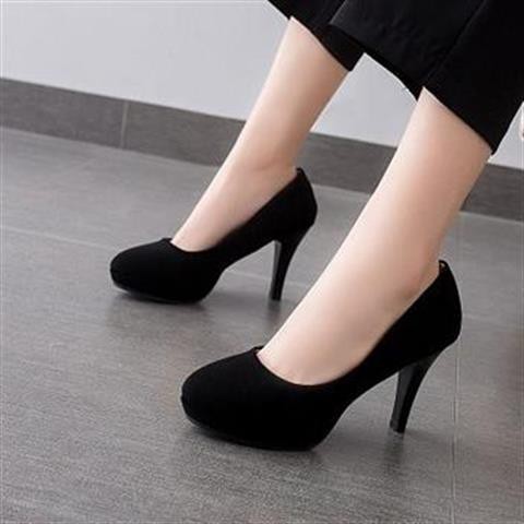 ♛▥flight attendant female high-heeled shoes interview black stiletto 5 cm college student etiquette thick heel round toe 5-7cm formal