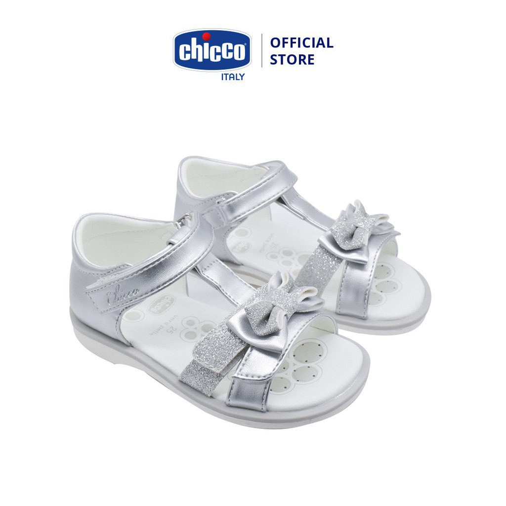 Sandal mát-xa chân bé đính nơ Chicco - Bạc Silver