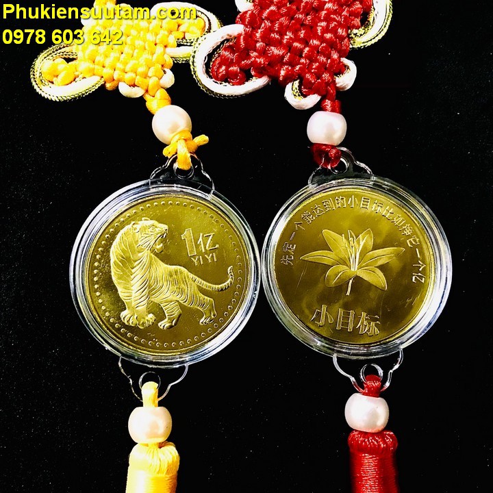 Dây Treo Ô Tô Xu con Cọp 1 Yi Trung Quốc Vàng; Dây treo như ý có kích thước 33 x 4.5cm(Dài x Rộng)- SP005422
