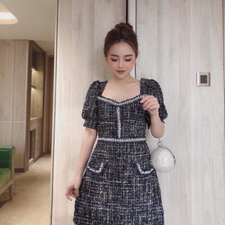 Váy dạ thu đông cổ vuông