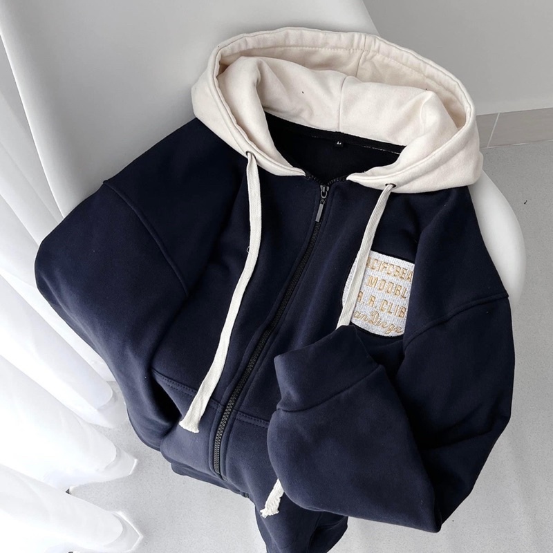 [sẵn] Áo Khoác Zip Kéo Xanh Đen Tag Thêu SANDIE - pqk boutique