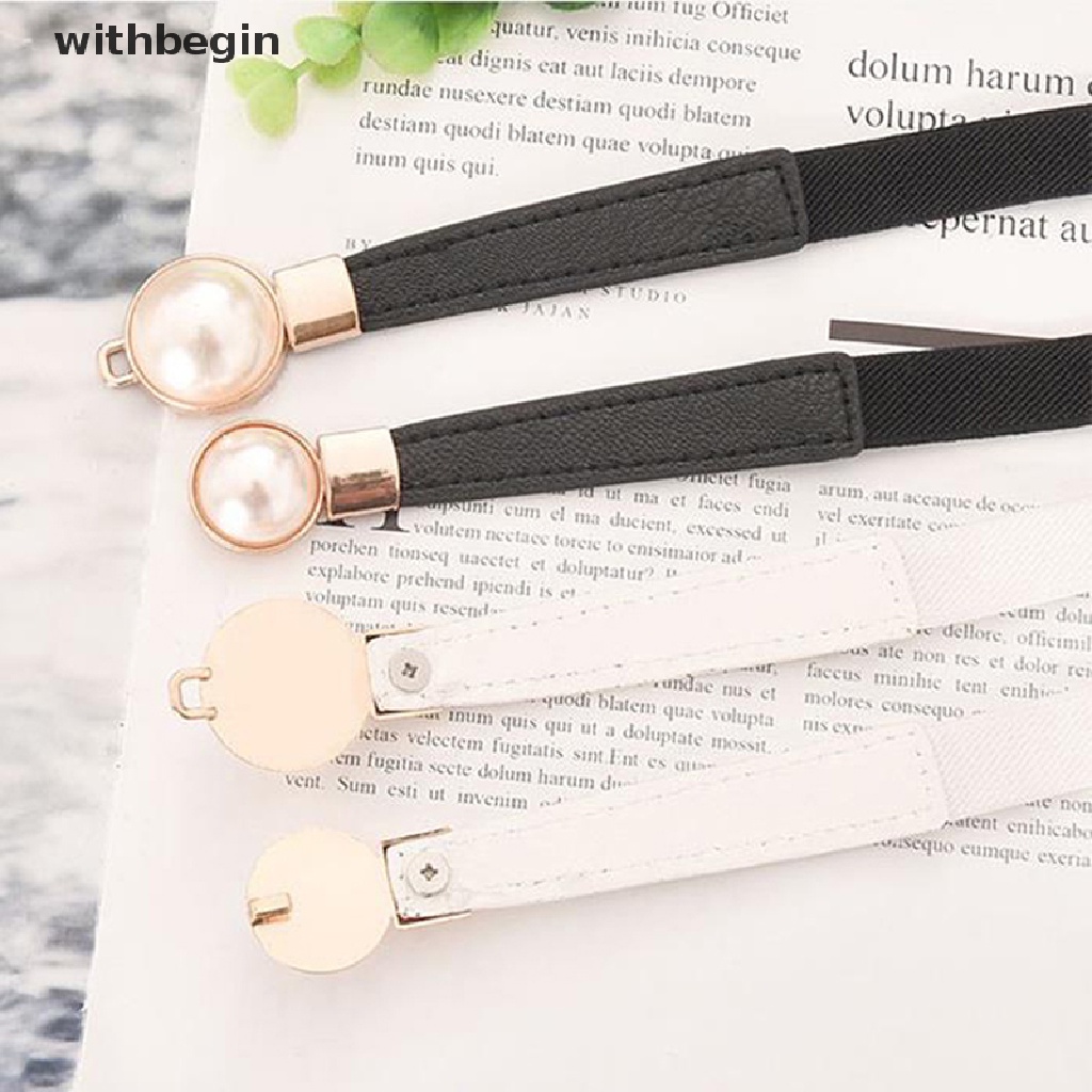 Thắt Lưng Da PU Co Giãn Phối Khóa Ngọc Trai Thời Trang Cho Nữ