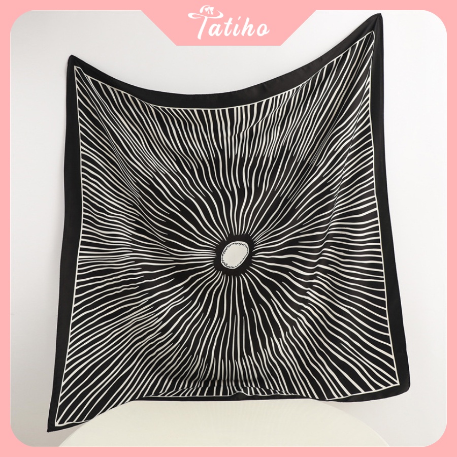 Khăn Lụa Vuông Turban Cao Cấp Họa Tiết Sọc Làm Áo Quàng Cổ - Chất Liệu Silk - 90x90cm - Tatiho - Mã KL057