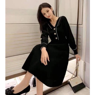 Đầm đen nữ phối viền trắng 254
