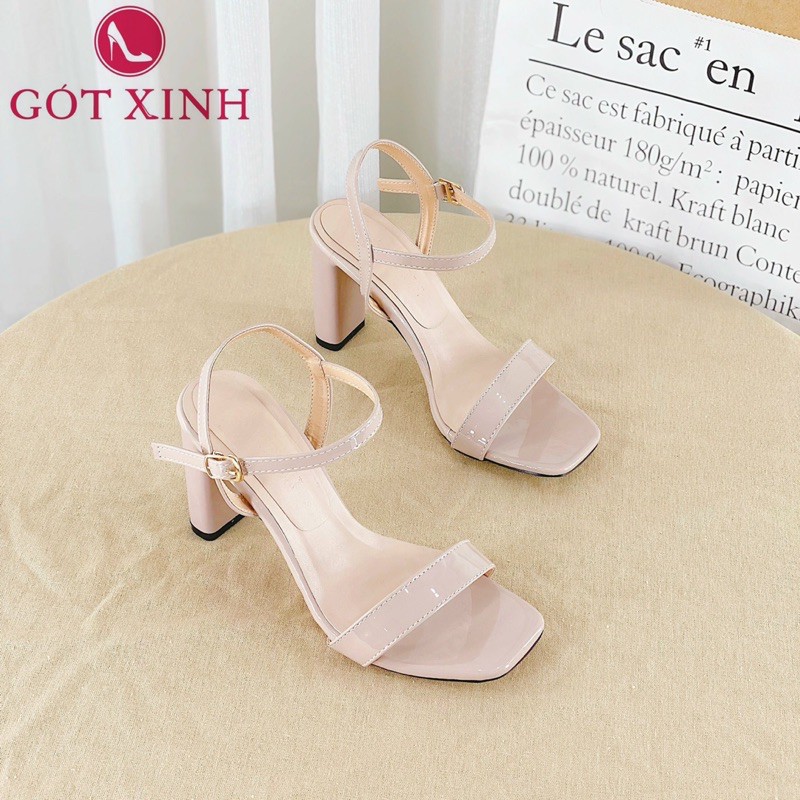 Sandal cao gót nữ GÓT XINH GX211 da bóng quai ngang đế vuông cao 7cm