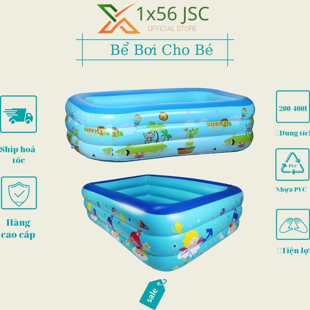 Bể Bơi 3 Tầng 1m3 - 1m5 - 1m8 - 2m1 Họa Tiết, phao bơi, bể mini cho bé Tặng Bơm Điện