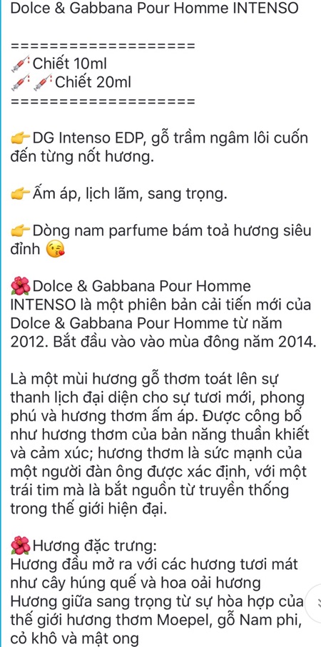 [Mẫu thử] Nước hoa Nam D&G Pour Homme Intenso