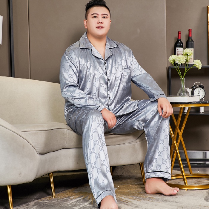 Bộ Đồ Ngủ Tay Dài Vải Lụa Satin Plus Size 3XL-5XL Dành Cho Nam