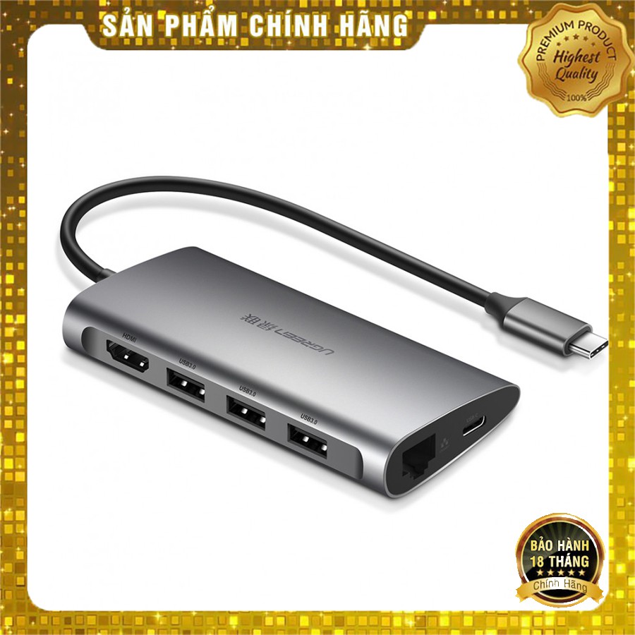 Ugreen 50538 - Cáp Chuyển USB Type C Sang 3 cổng USB 3.0, HDMI,RJ45, SD, TF cao cấp