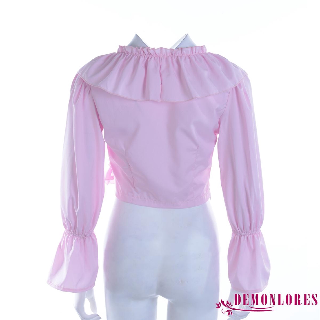 Áo croptop tay phồng dài cổ chữ V phối bèo thời trang mùa thu dành cho nữ