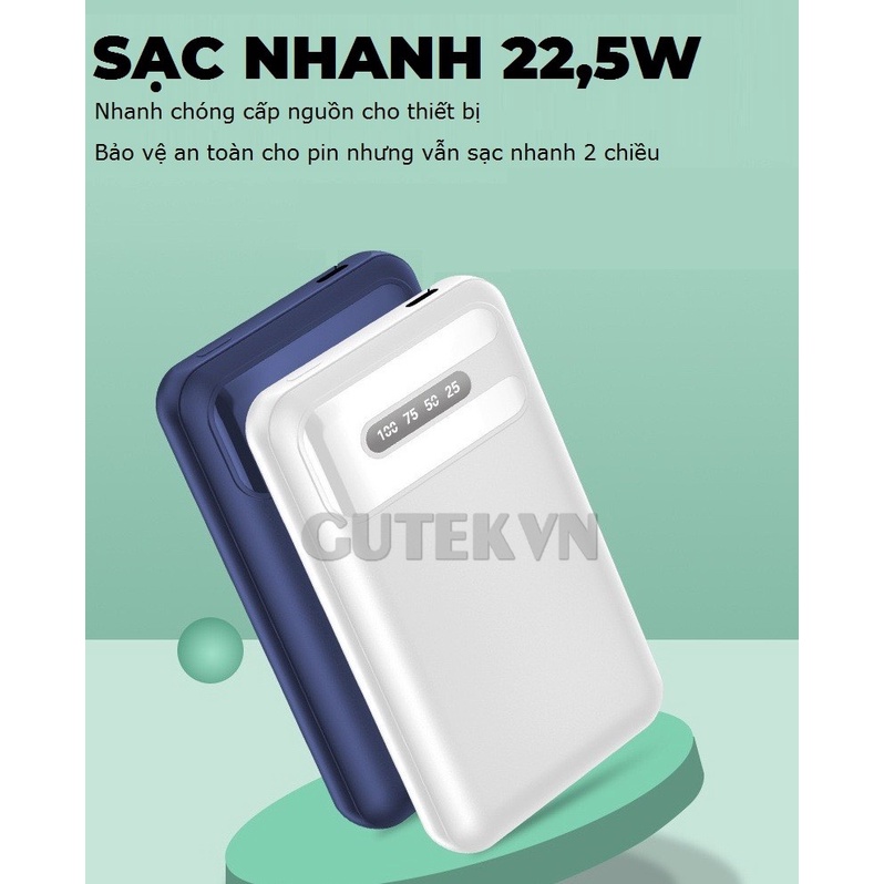 Sạc dự phòng không dây sạc nhanh 22,5W pin 15000mah cao cấp cho từ ip 8/X/11/12/13 – Gutek GT68