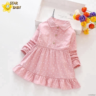 Đầm Dài Tay Chấm Bi Cho Bé Gái