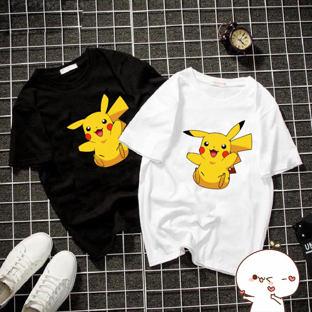 Áo thun cotton unisex form suông rộng pikachu mã 2020L0721 - áo nam/nữ co giãn 4 chiều
