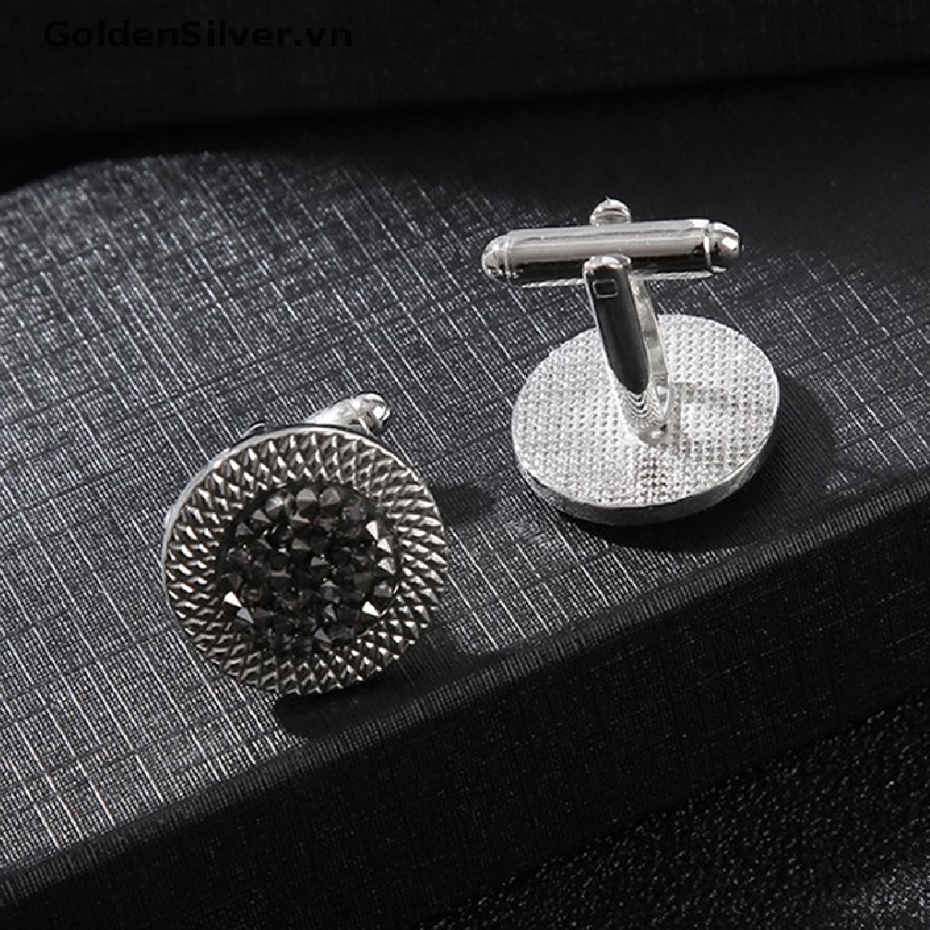 Khuy Măng Sét Đính Đá Zircon Tròn Màu Vàng Bạc Kiểu Pháp Cổ Điển Mới Cho Nam