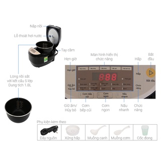 (CHÍNH HÃNG) Nồi Cơm Điện Cao Tần Midea MB-HS5007 (1.8 Lít)