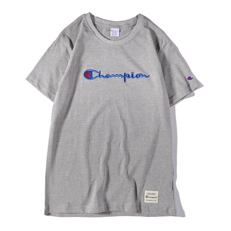 Áo thun cotton tay ngắn cổ tròn thêu chữ Champion phong cách cổ điển thời trang cho cặp đôi