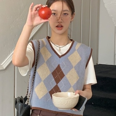 【ZHELIHANGFEI】Áo Dệt Kim Không Tay Đính Đá Xinh Xắn Theo Phong Cách Retro
