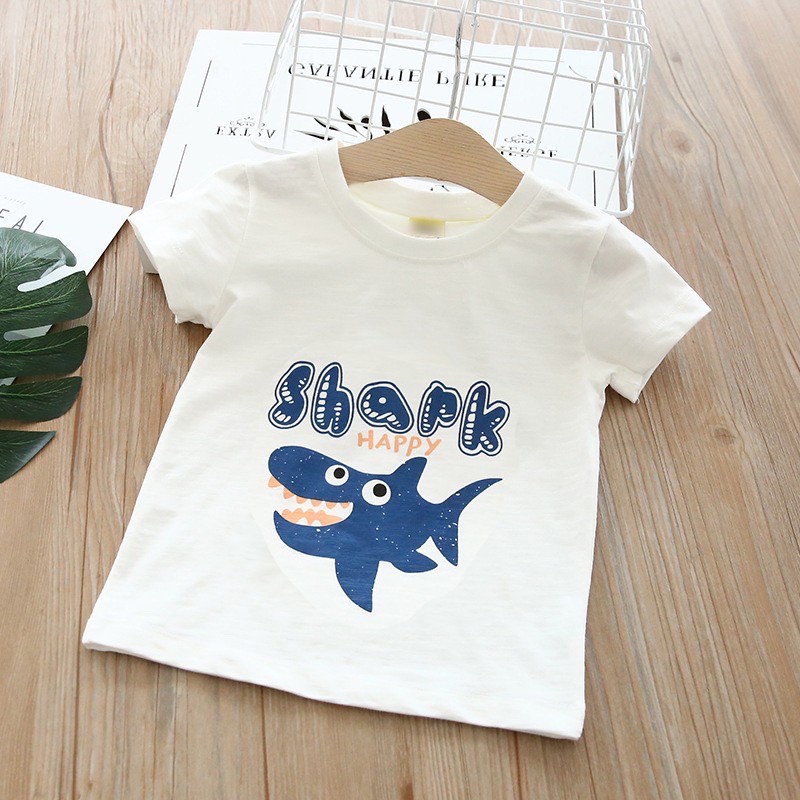 [SALE] Áo Thun Cộc Tay Cho Bé Trai Minky Mom Vải Cotton 100% Trắng Basic Họa Tiết Khủng Long Ô Tô MKMA2110