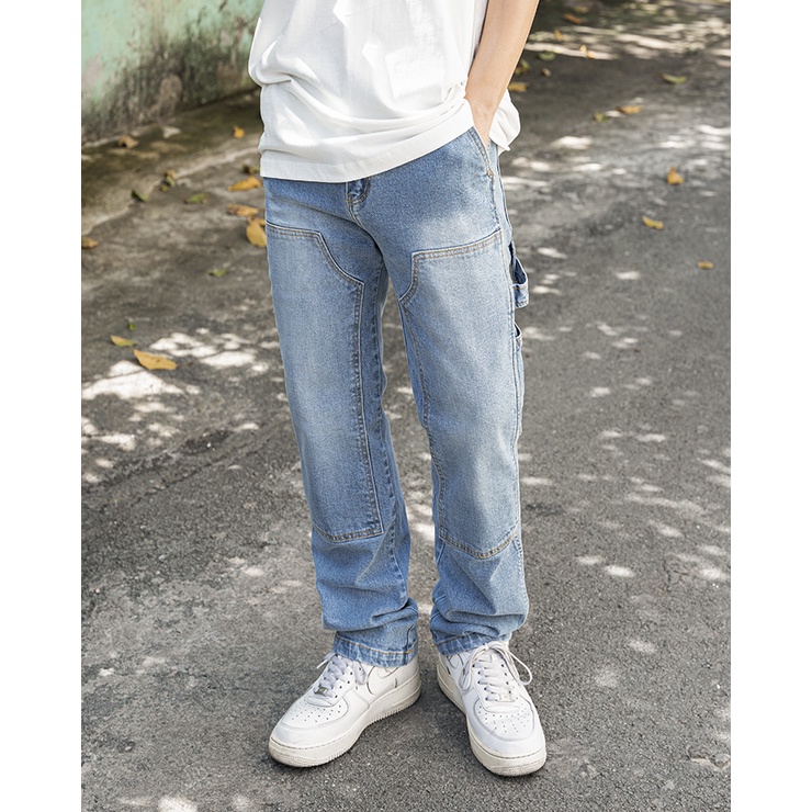 OWL BRAND® DOUBLE KNEE RELAX JEANS - Quần jean dài may đắp Màu Xanh - OWL010921 | BigBuy360 - bigbuy360.vn