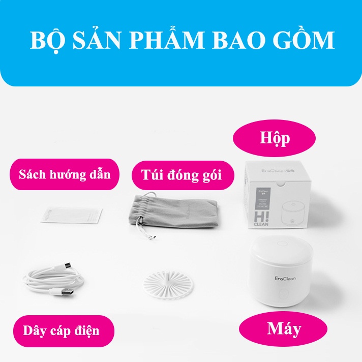 Máy vệ sinh niềng răng, răng giả  EraClean diệt khuẩn đến 99.9%, loại bỏ mùi hôi, giúp bạn có hàm răng chắc khỏe.