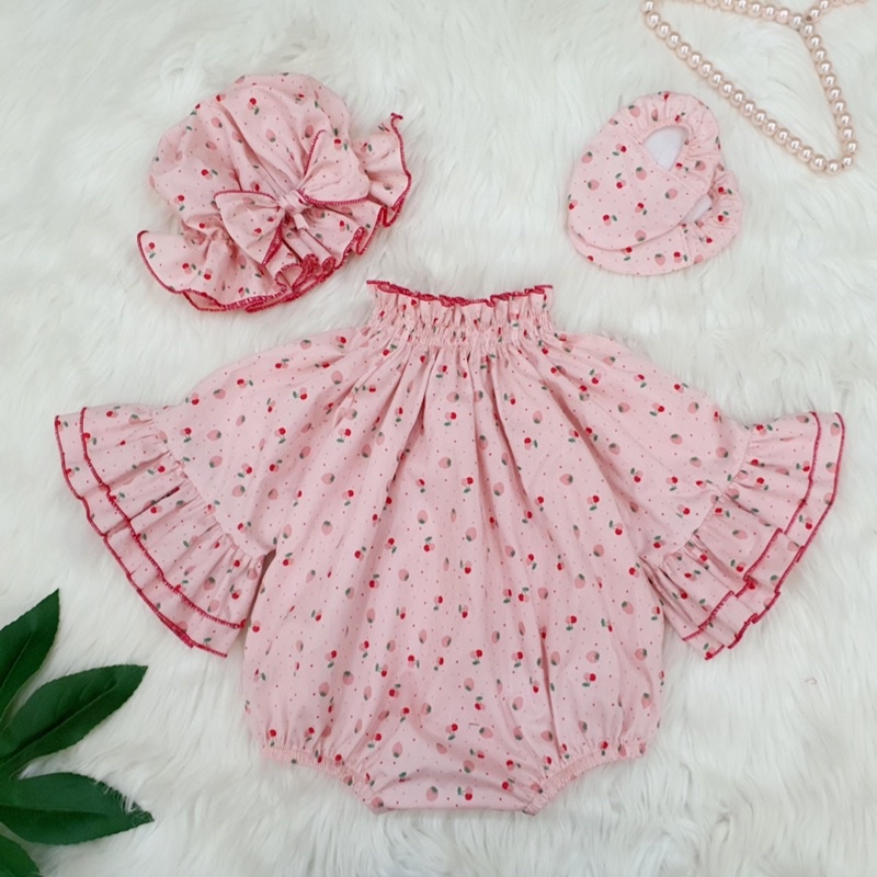 [ẢNH THẬT] Bodychip váy, Bodysuit thiết kế màu hồng cam cho bé gái (tặng kèm mũ và bao chân)
