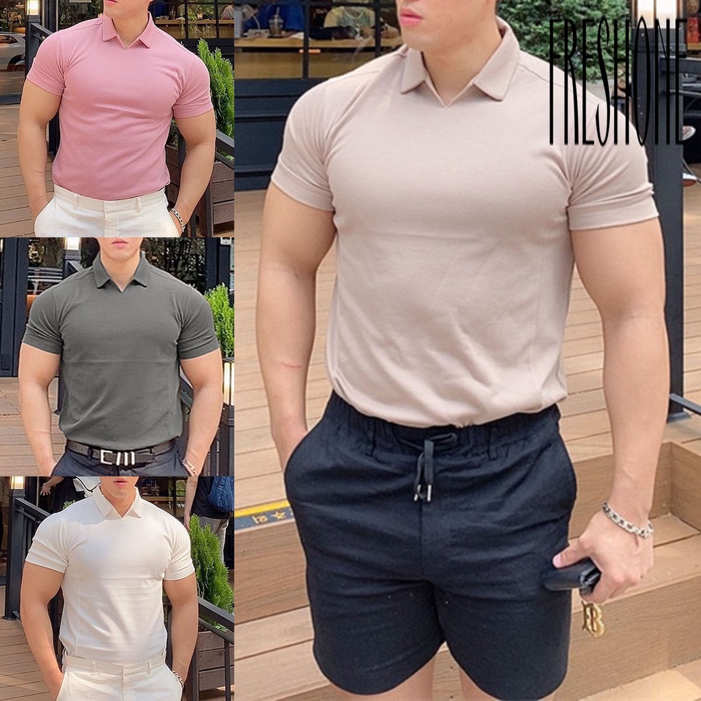 Fh Áo Thun Polos Cổ Chữ V Bằng Cotton Pha Thân Thiện Với Da Cho Nam