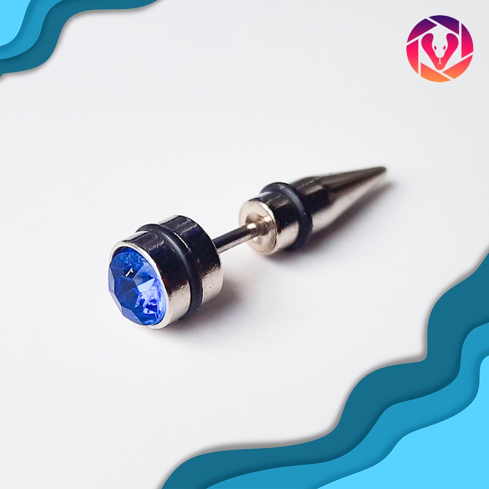 Hoa tai nam Titan hình chiếc đinh, đính đá Rubby nhiều màu, phong cách Hàn Quốc cực đẹp