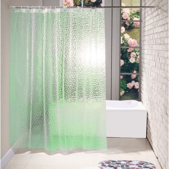 Rèm Phòng Tắm / Rèm cửa sổ hoạ tiết Kẻ trong xanh lá 180x180 Loại 1
