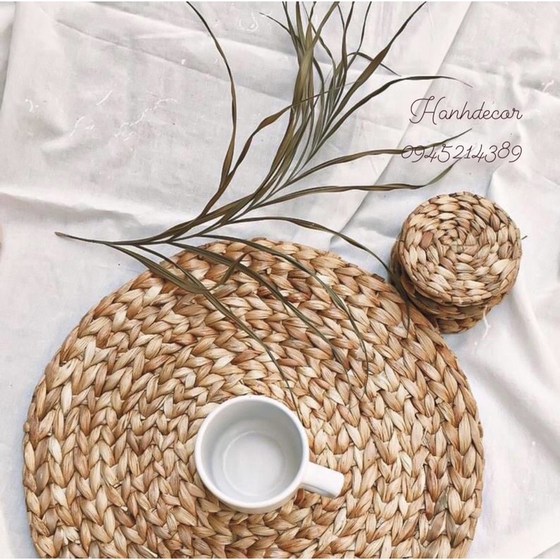 (Miếng lót ly) Thảm lục bình, thảm cói tròn 10/15/20/25/30/35cm HANHDECOR, phụ kiện chụp ảnh trang trí.