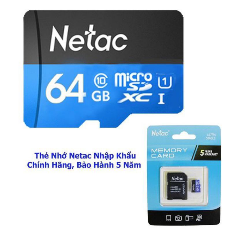 Thẻ nhớ Netac 64GB Class 10 Tốc độ 80MB/s- Hàng Chính Hãng BH 5 Năm
