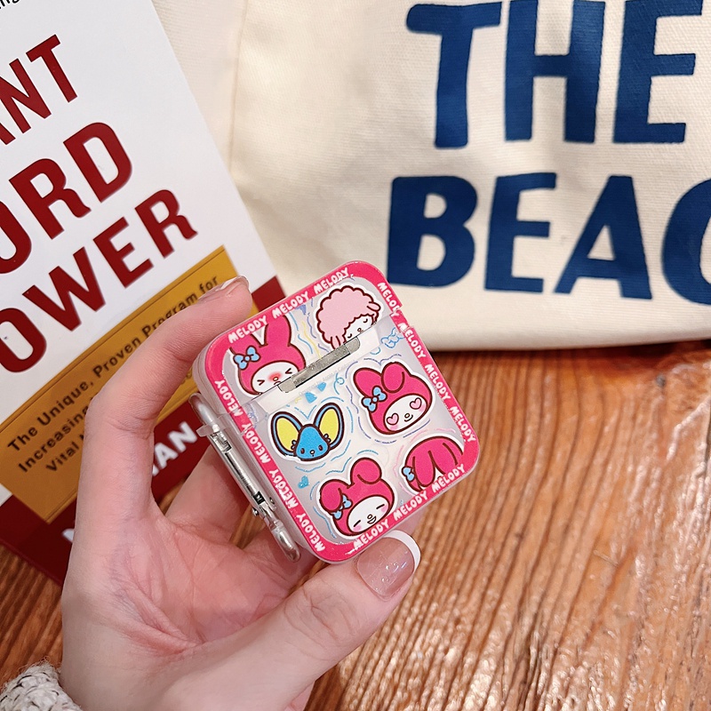 Vỏ bảo vệ hộp sạc tai nghe thích hợp cho Airpods 1 2 3 Pro hình vuông bằng tpu trong suốt họa tiết hoạt hình kèm móc