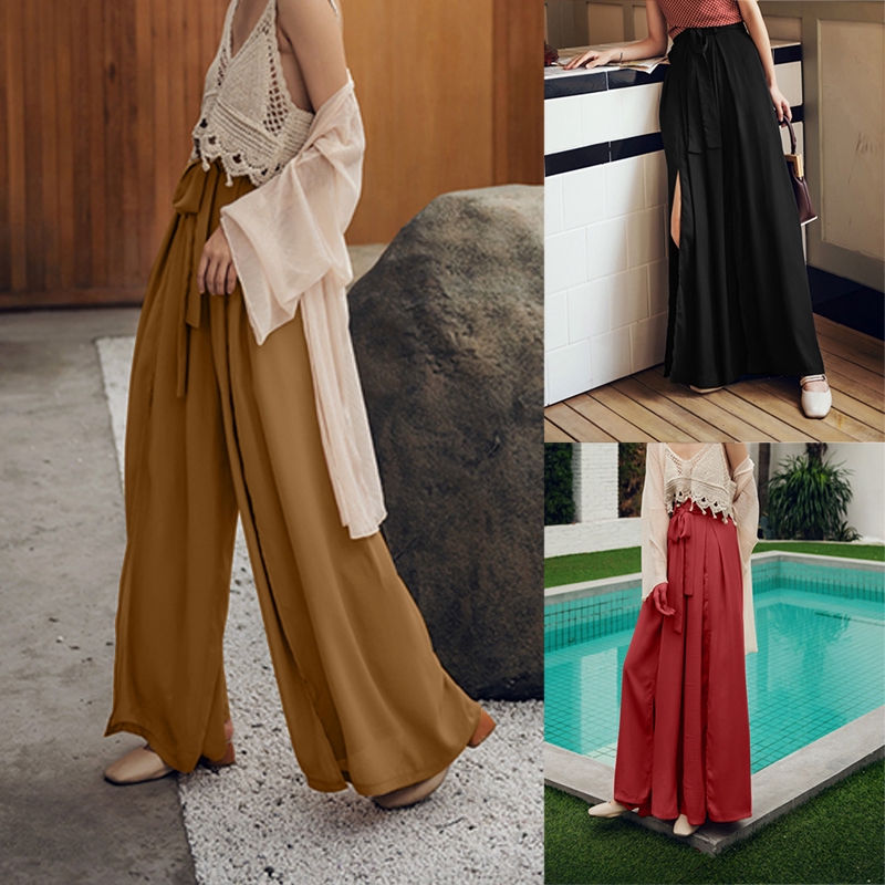 ZANZEA Quần dài kéo eo cao ống rộng thời trang dành cho nữ | BigBuy360 - bigbuy360.vn