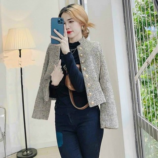 Áo khoác dạ nữ cổ trụ cúc vàng