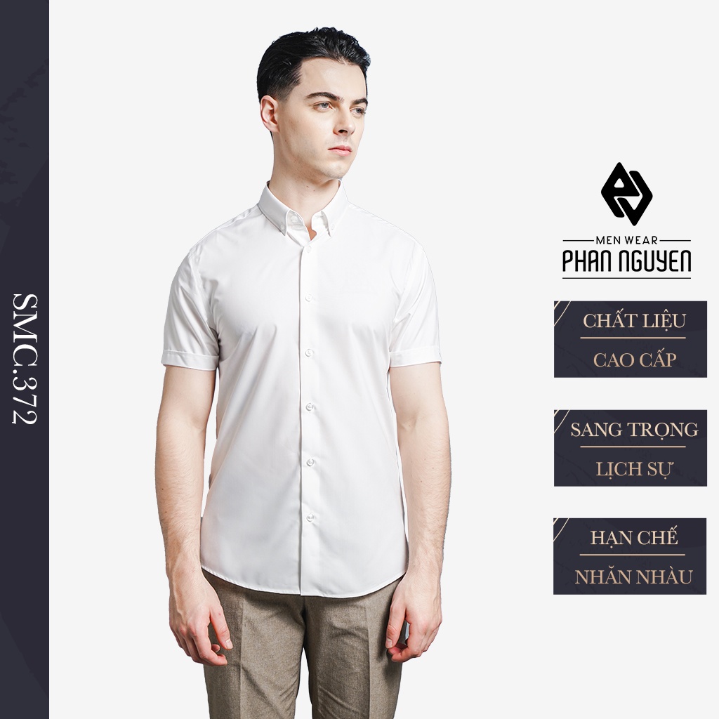 Áo sơ mi trắng cộc tay cao cấp PHAN NGUYỄN vải cotton modal mềm mại, thoáng mát, bền màu, thoát ẩm hiệu quả SMC.372