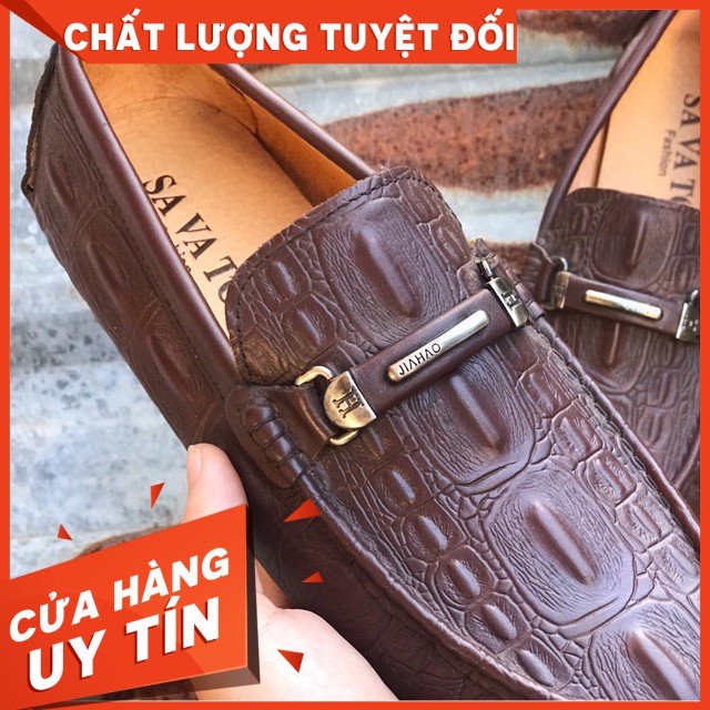 [HOT]Giày lười Da bò dập vân cá sấu - Miễn phí ship ( Da bò cao cấp - GLN77 )CÒN HÀNG