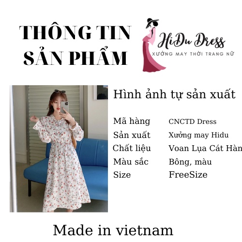 Đầm hoa nhí cột nơ cổ dáng dài siêu dễ thương, Váy hoa nhí dáng dài vintage