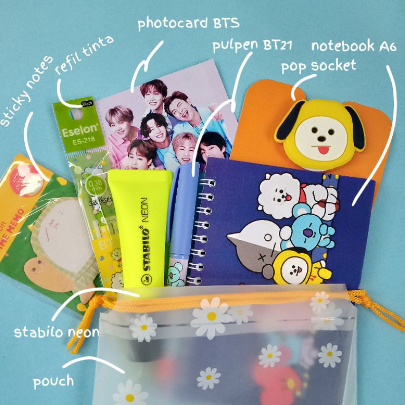 Bộ Dụng Cụ Học Tập In Hình Các Nhân Vật Bt21 Của Bts