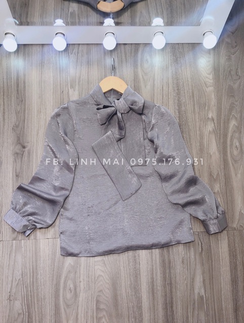 ✨LỤA TUYẾT✨ Sơ mi lụa tằm nơ cổ 2 màu,xám,trắng