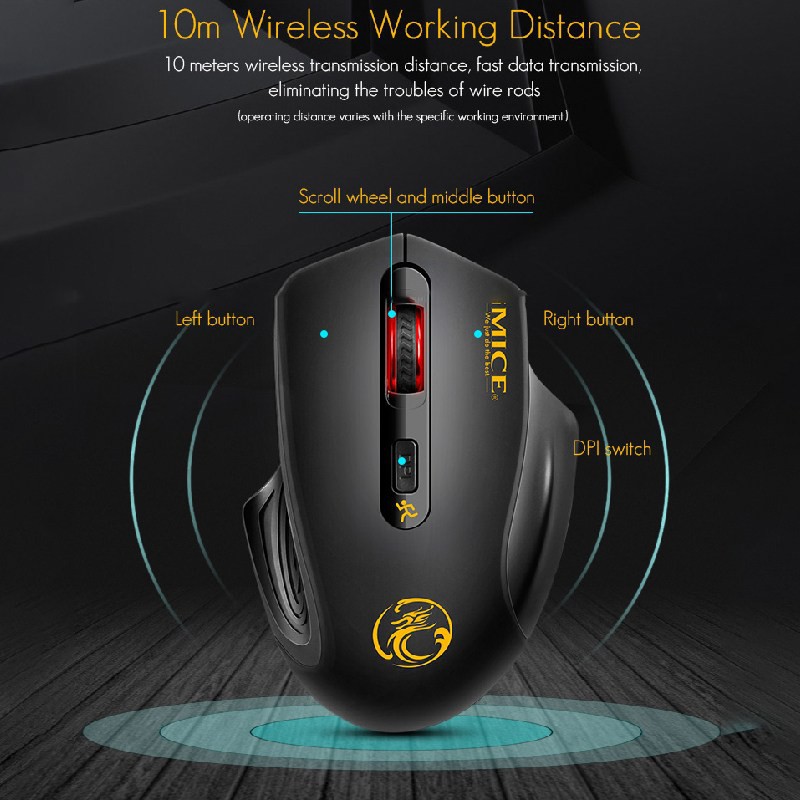 [GIẢM MẠNH] Chuột không dây Gaming Mouse iMice E-1800 - Phím êm - Max 1600 DPI - Bảo hành chính hãng 12 tháng